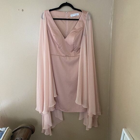 Mac Duggal Ieena Pink Cape Chiffon Short Knee Length Dress Sz 6 $358 NWT - Picture 6 of 12